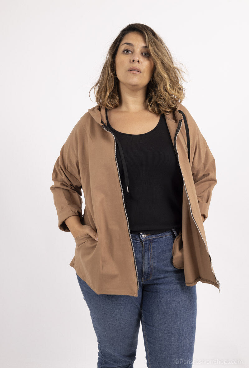 Väst med huva och dragkedja med guldlogo i Milano i Plus Size