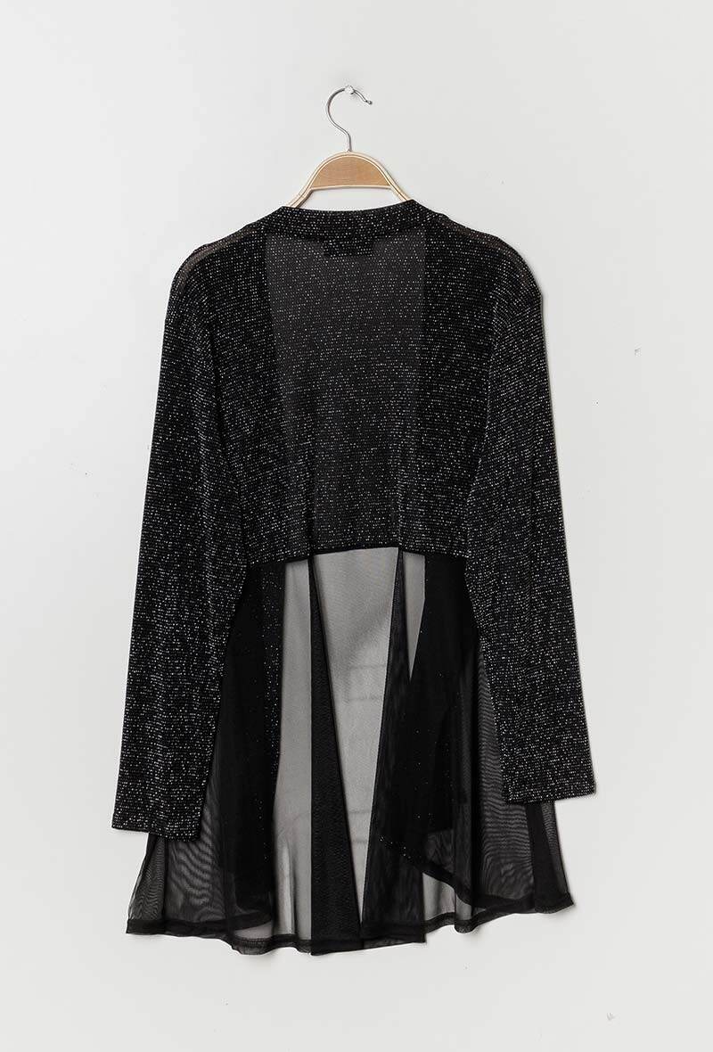 Glittrig cardigan med transparent rygg i Plus Size