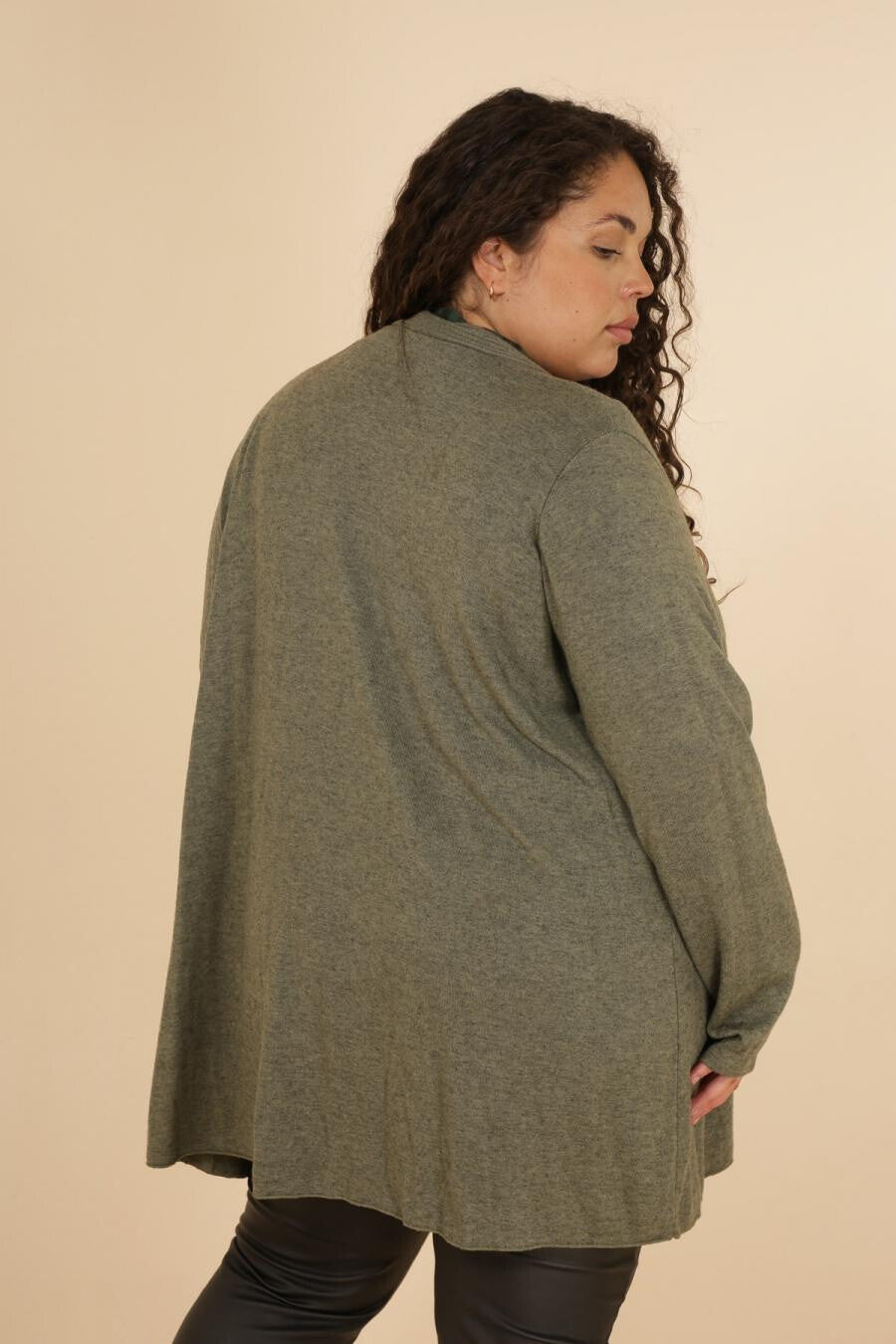 Plus Size Öppen Kardigan med Draperad Framsida