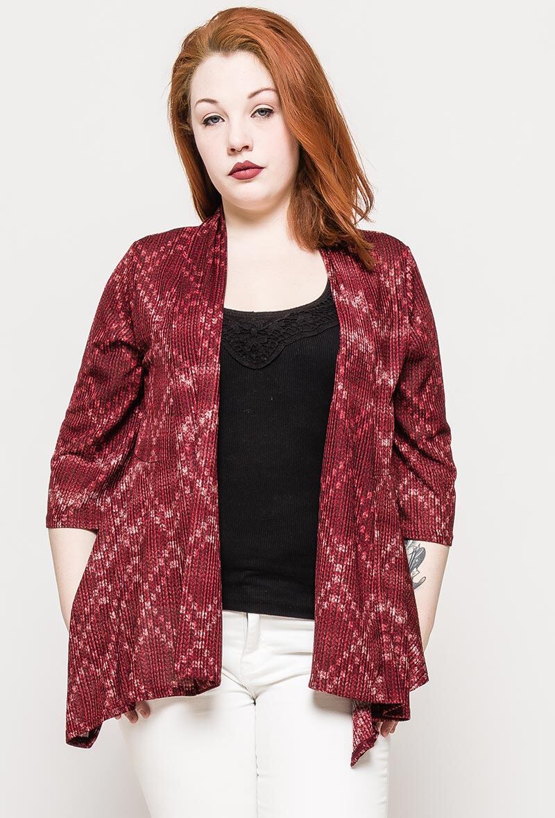 Printed open cardigan i Stor Storlek