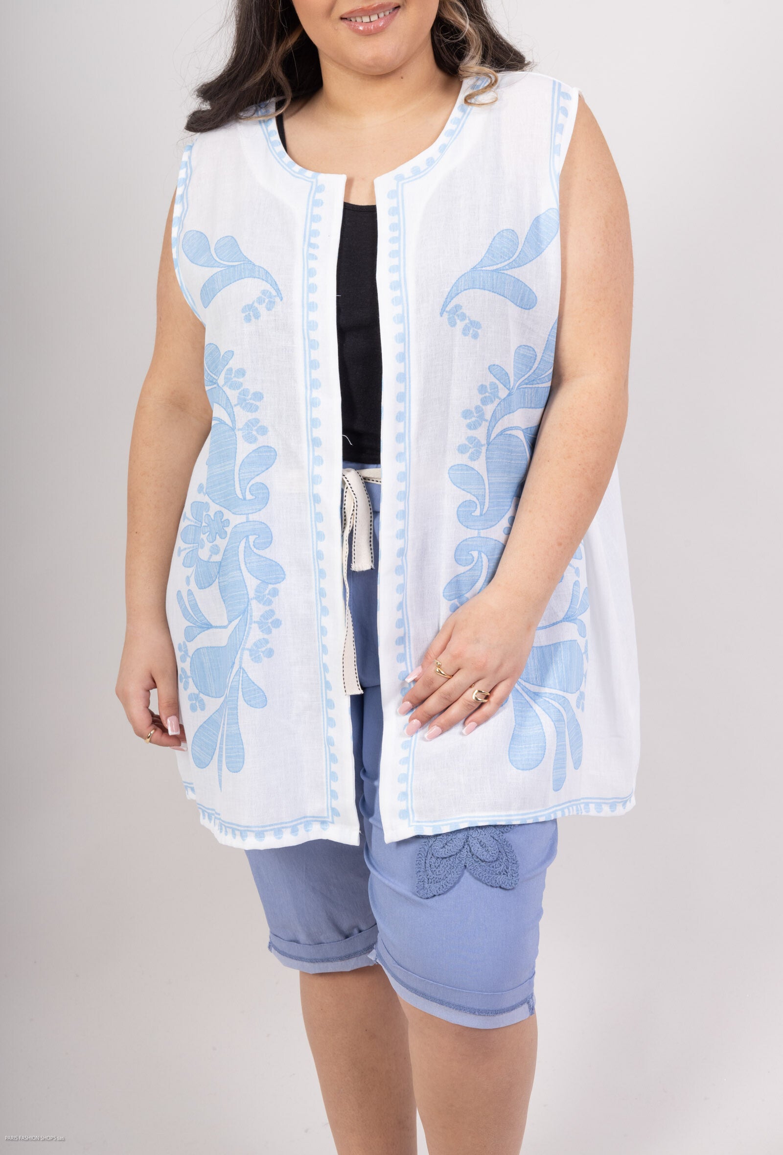 Printed sleeveless vest i Stor Storlek