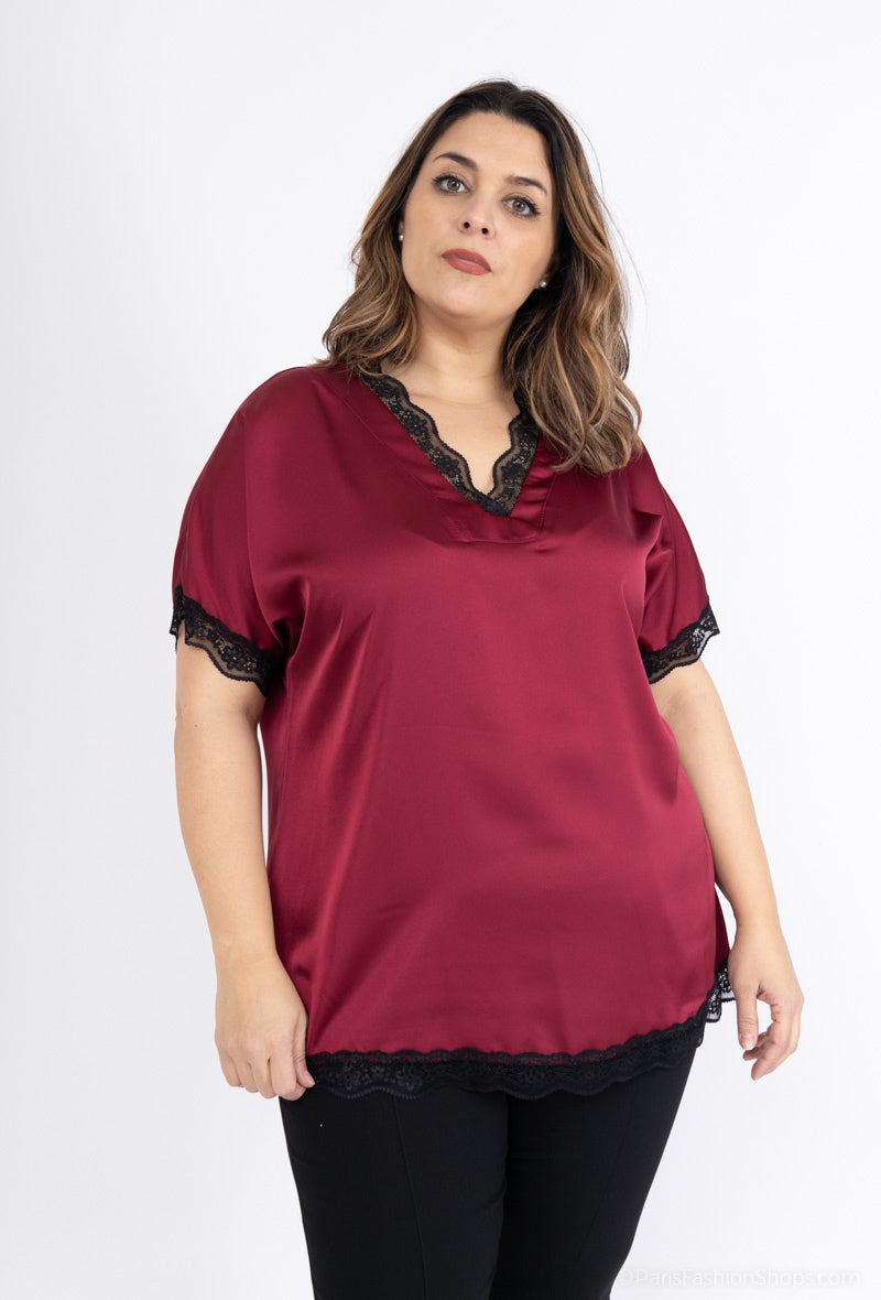 Plus Size Lace Satin Top