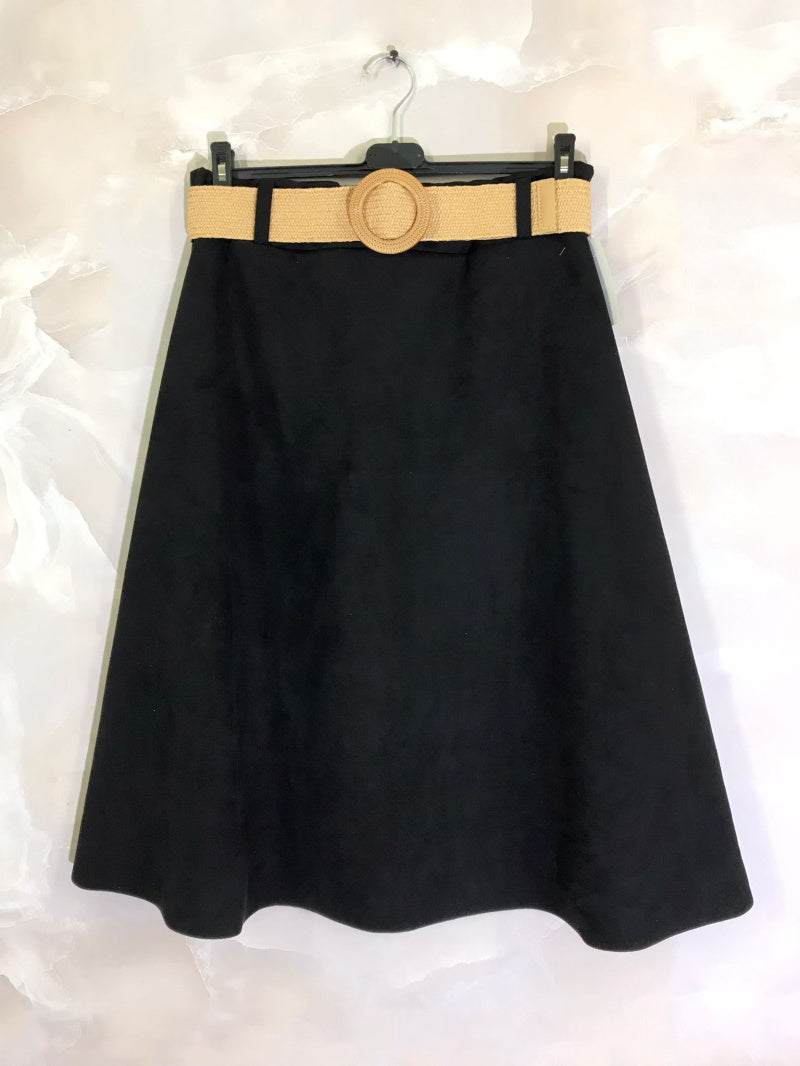 Plus Size Flared suede skirt with belt