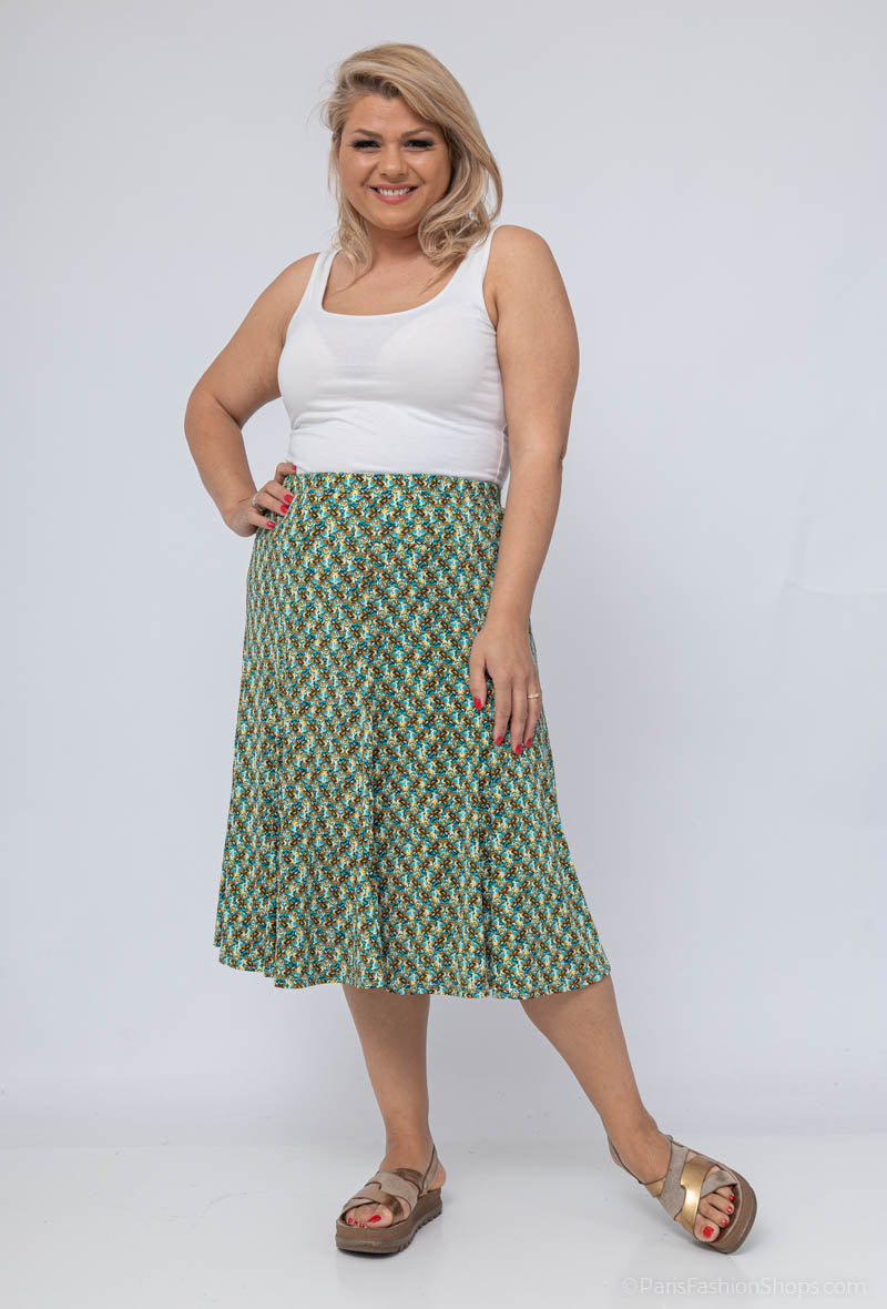Flared Lined Printed Skirt i Stor Storlek