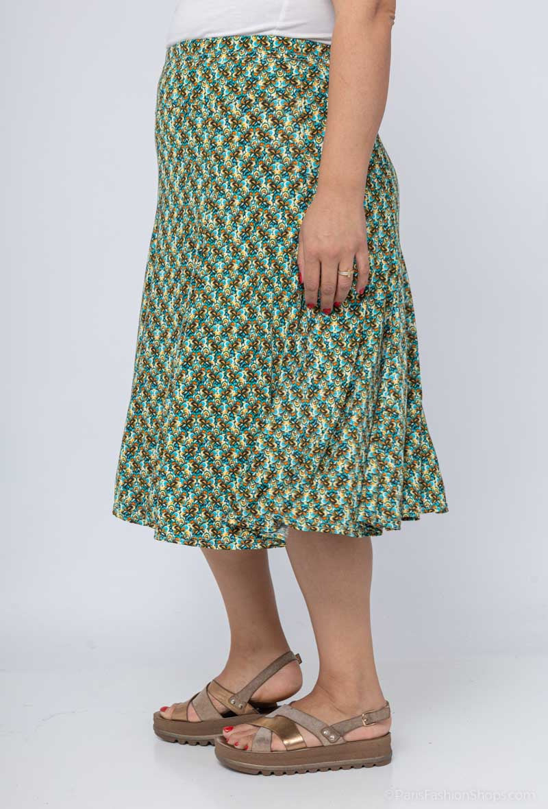 Plus Size Flared Lined Printed Skirt