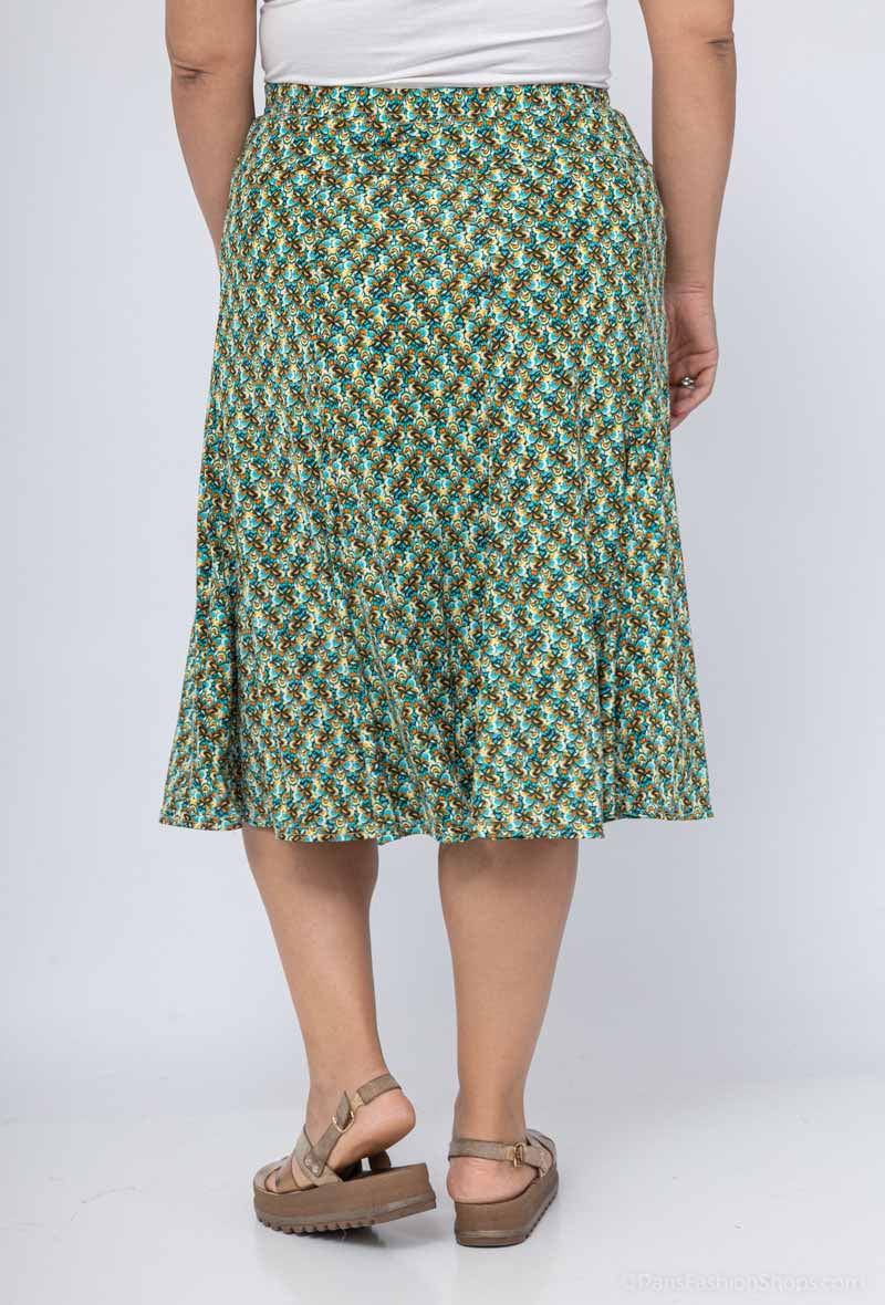 Plus Size Flared Lined Printed Skirt