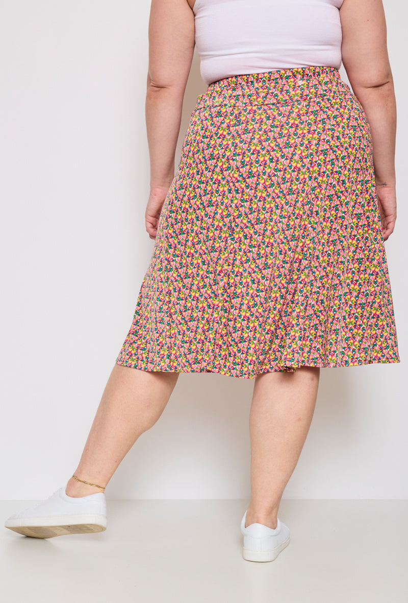 Plus Size Flared Lined Printed Skirt