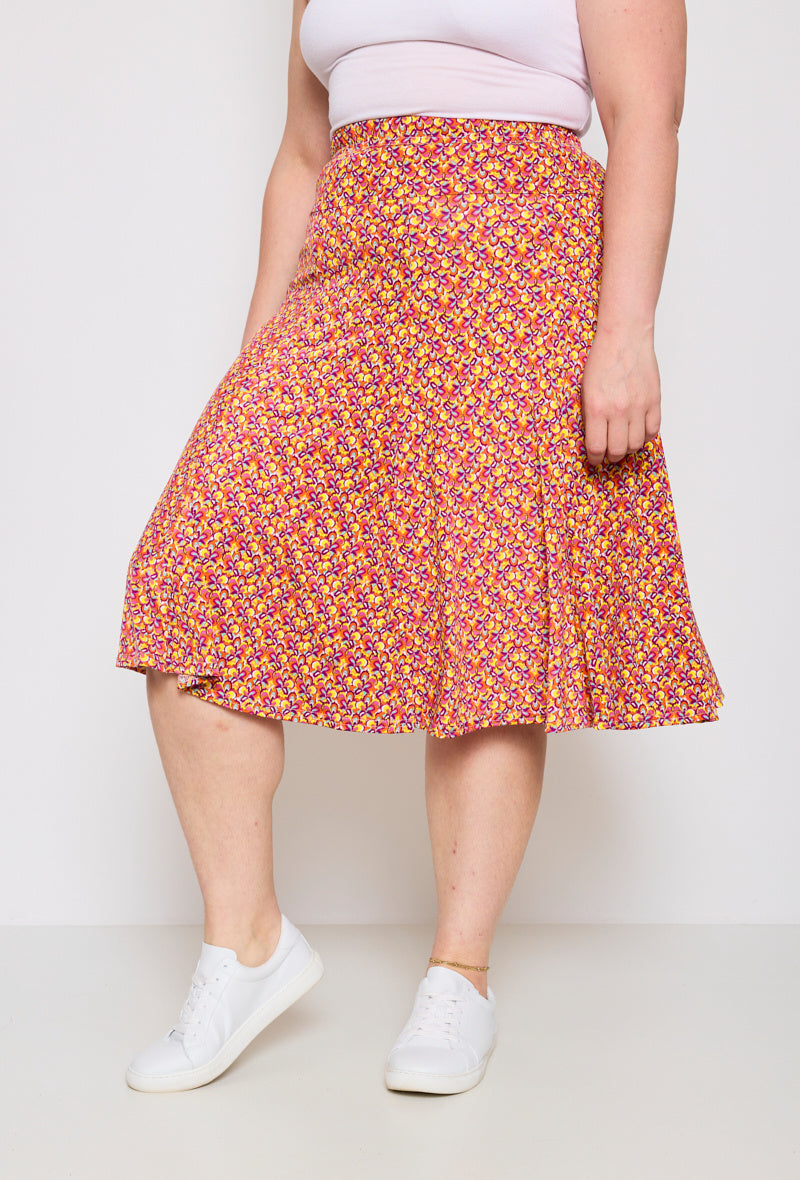 Plus Size Flared lined printed skirt
