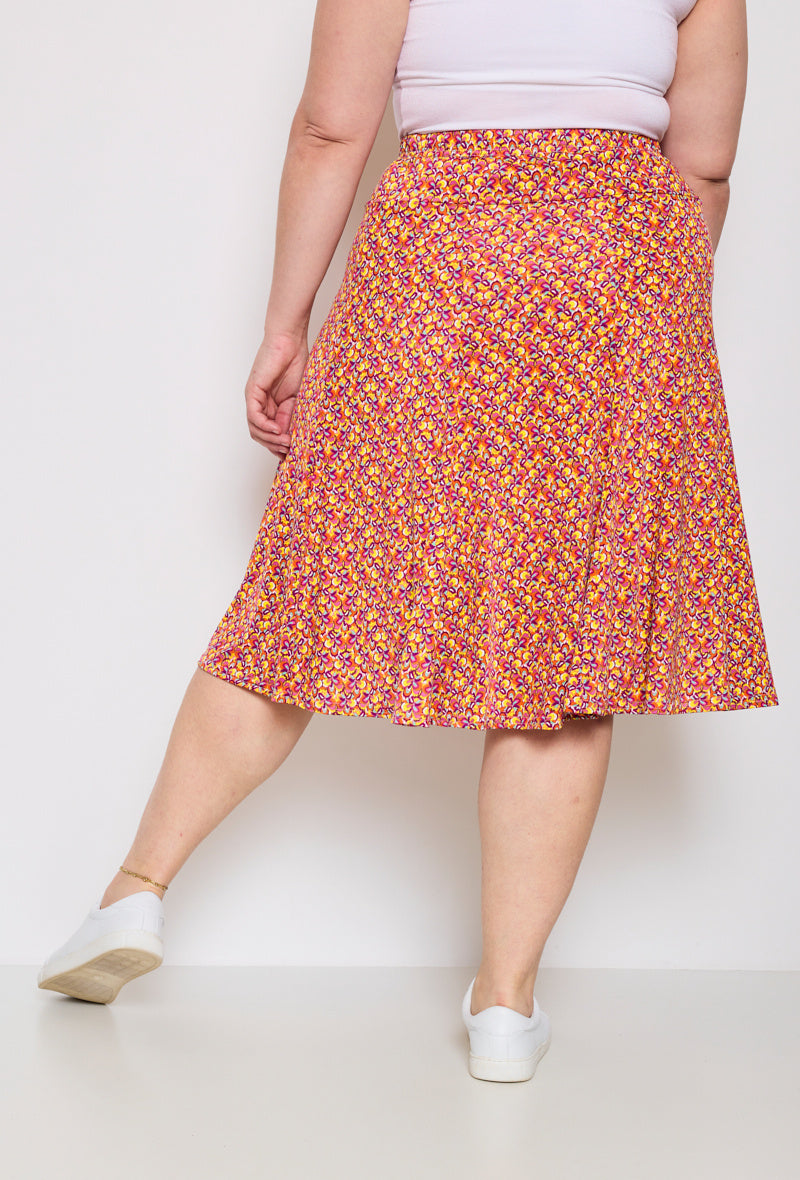 Plus Size Flared Lined Printed Skirt