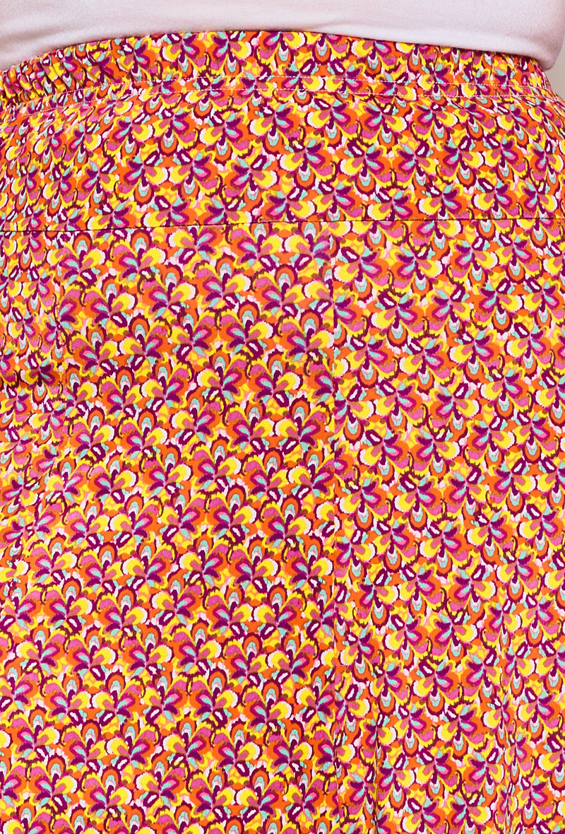 Plus Size Flared Lined Printed Skirt