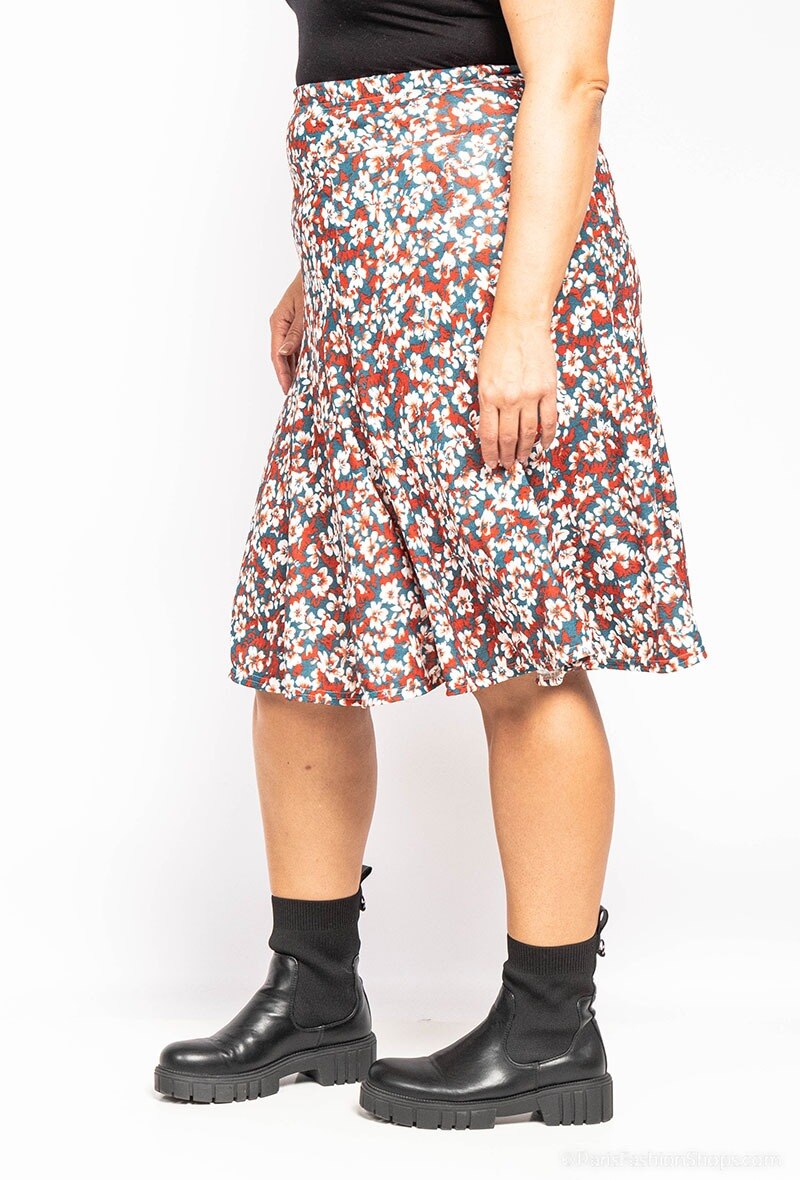 Blomtryckt Midi Kjol i Stor Storlek