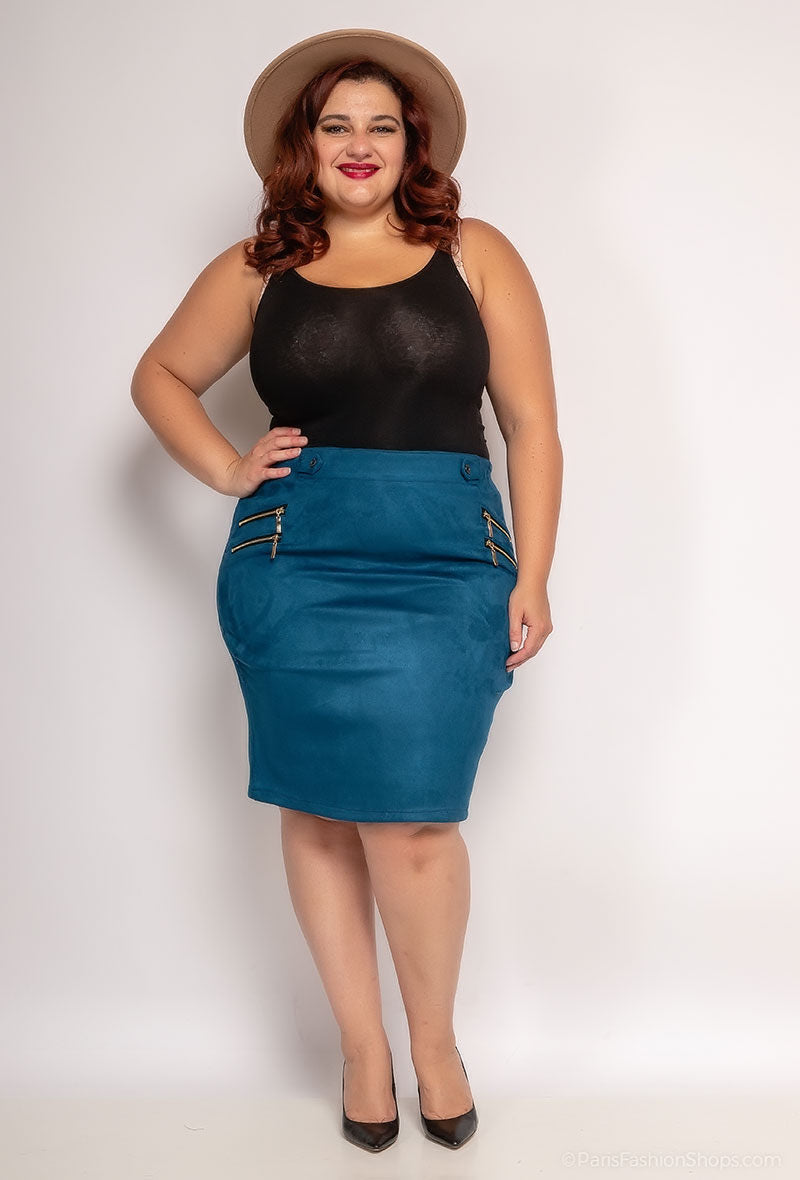 Faux suede bodycon skirt i Stor Storlek