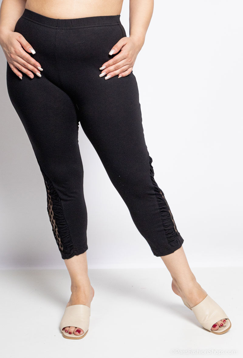 Plus Size Leggings med Prickig Tyll
