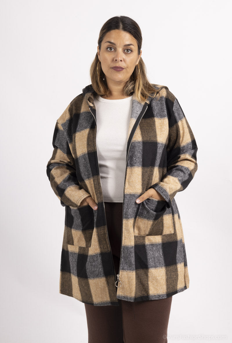 Plus Size Tryckt Kappa med Dragkedja