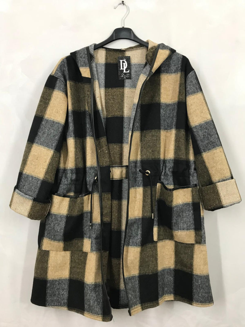 Check print coat i Plus Size