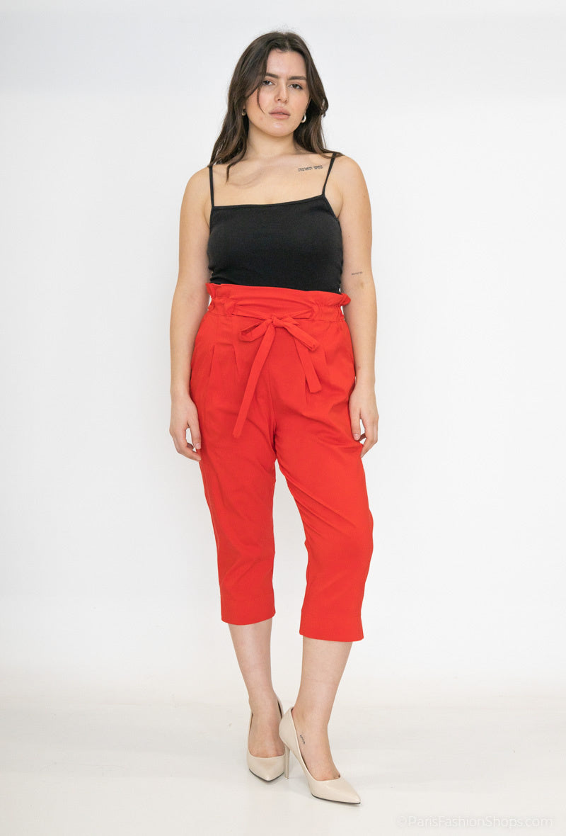 Plus Size Belted Bow Cropped Pants