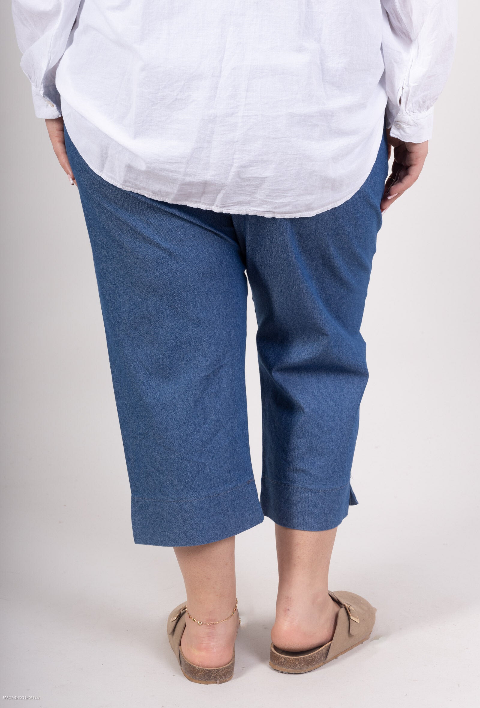 Trekvart Stretchy Denim Byxor i Stor Storlek