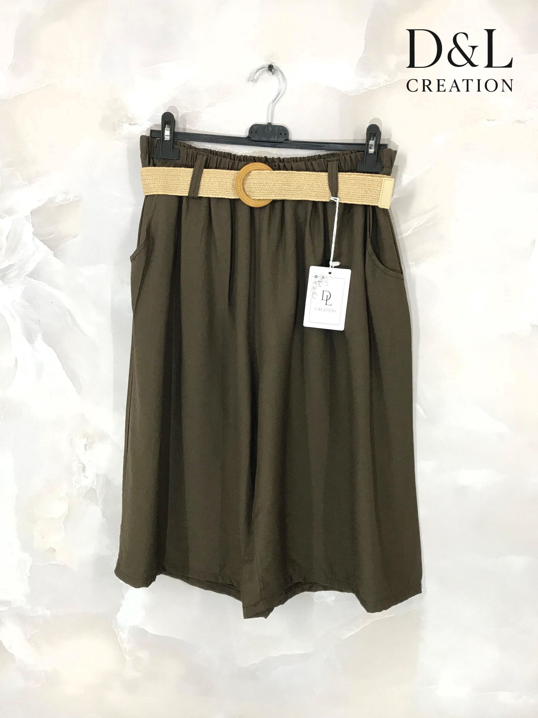 Plus Size Fluid cropped trousers with belt size 38 to 52