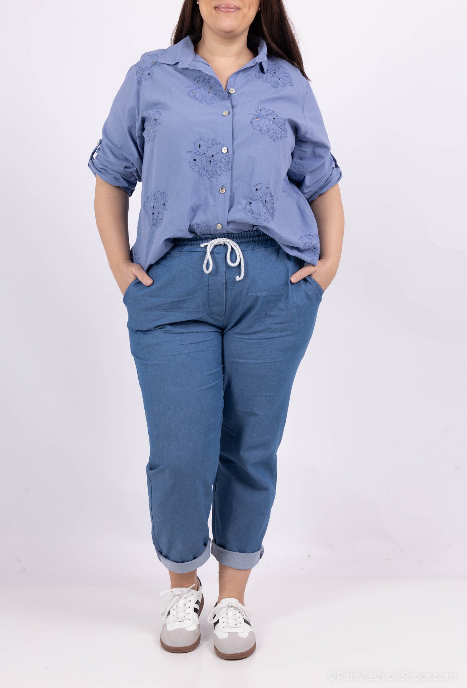 Stretchy Elastic Waist Denim Pants i Stor Storlek