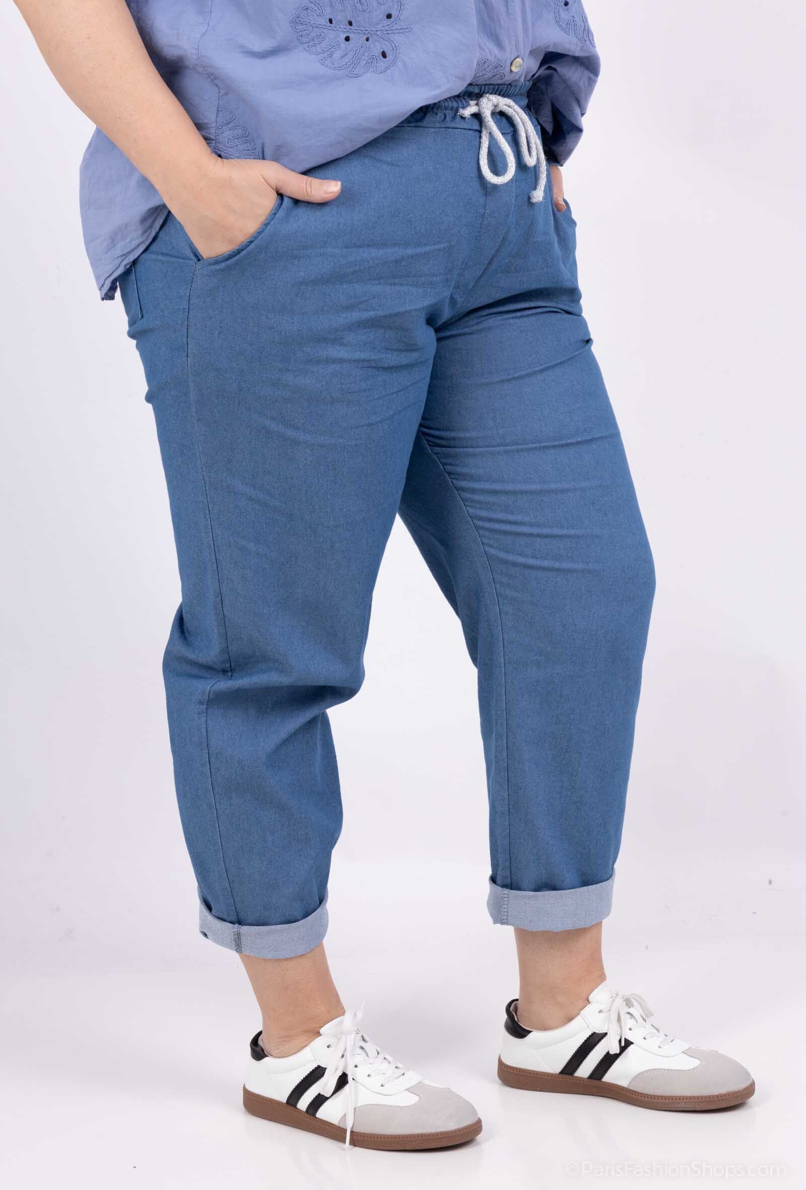 Stretchy Elastic Waist Denim Pants i Stor Storlek