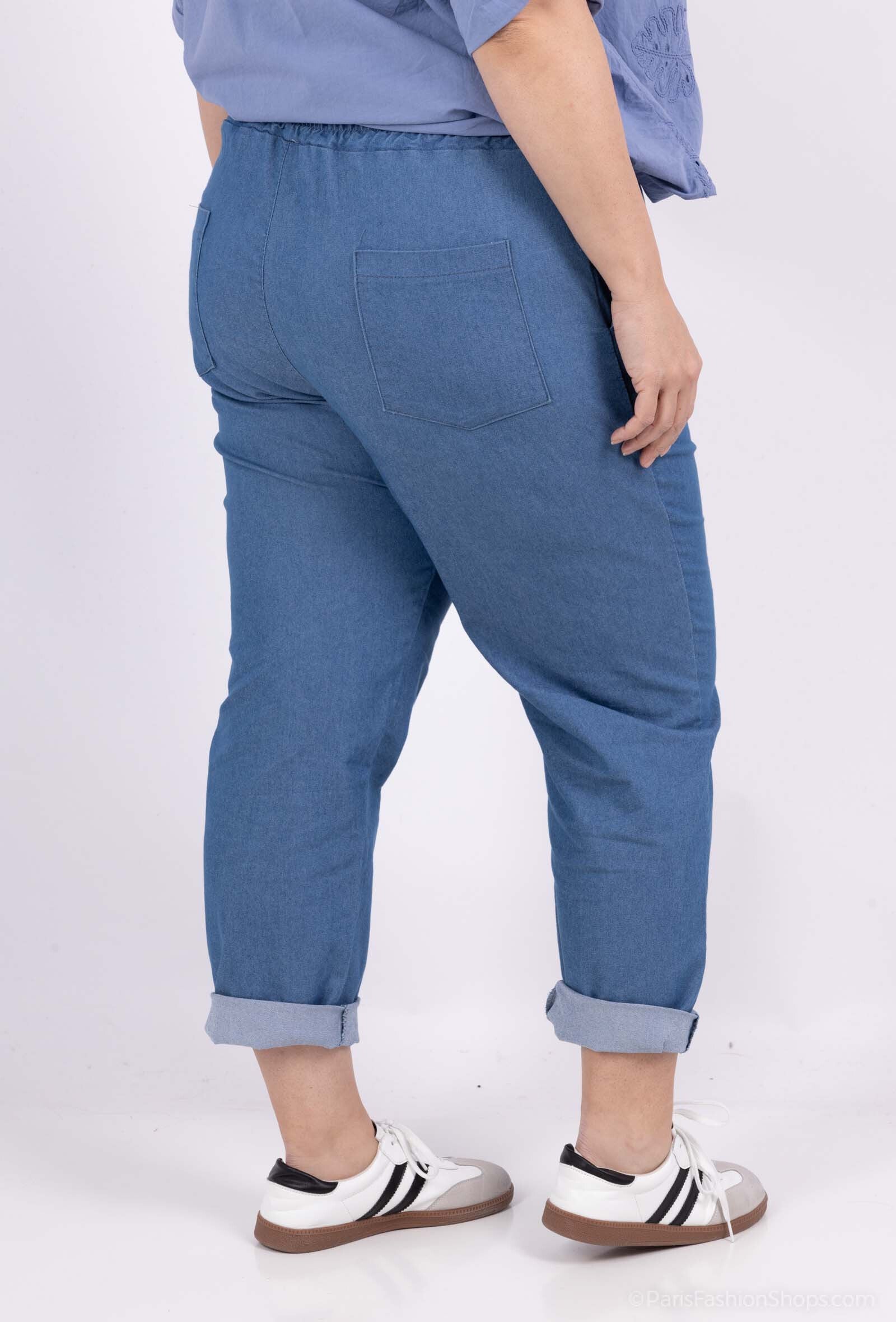 Stretchy Elastic Waist Denim Pants i Stor Storlek