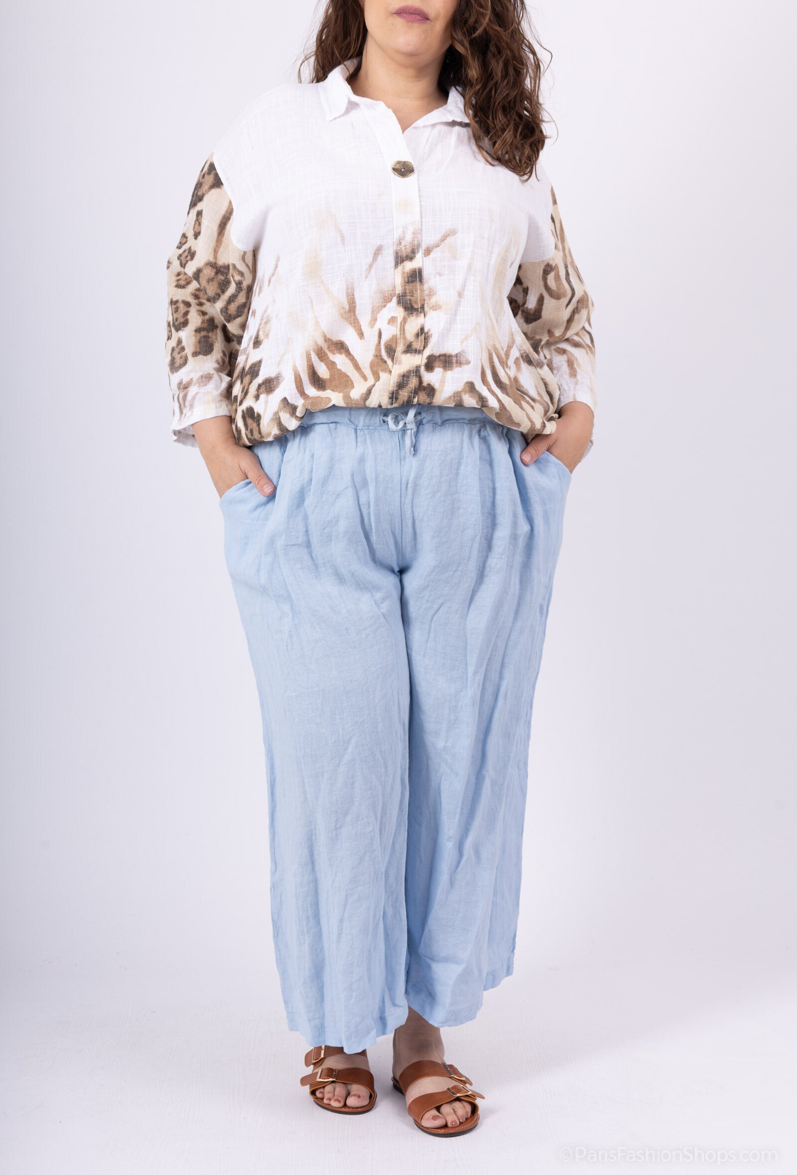 Plus Size Pants 7/8 wide legs united in t40 t50 linen t40
