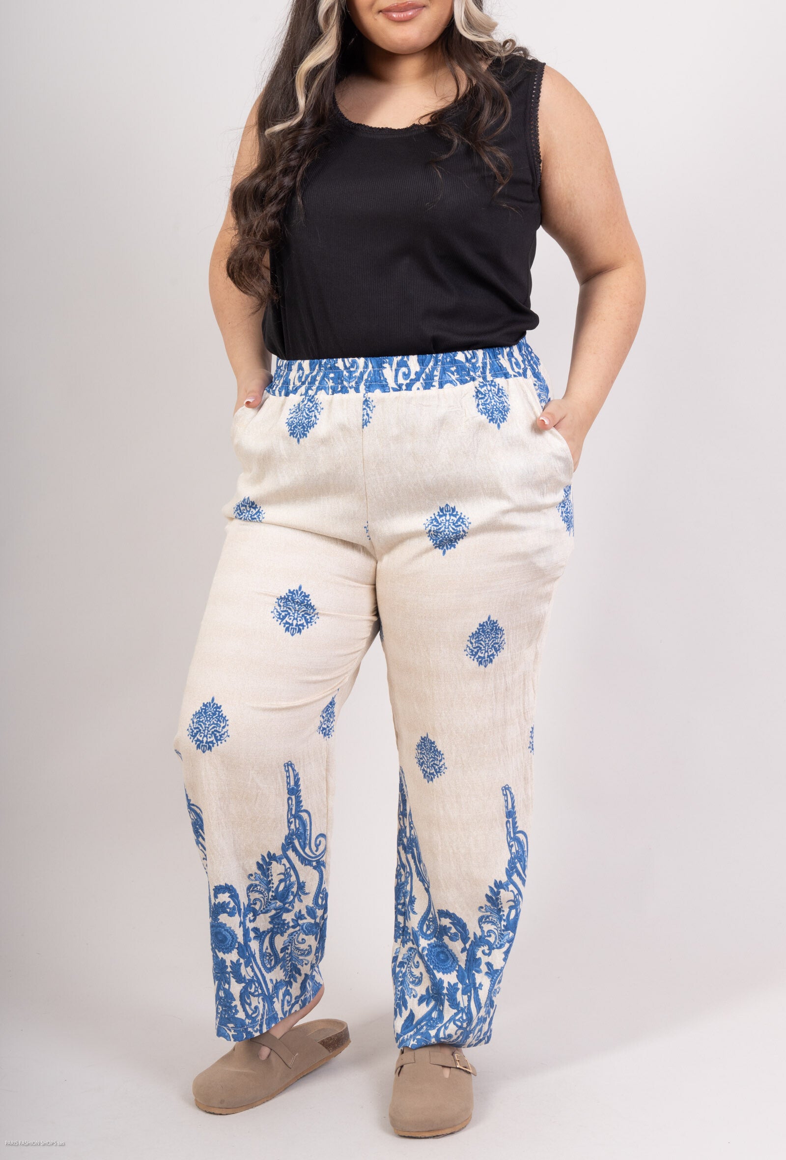 Stora tryckbyxor med fickor i Plus Size