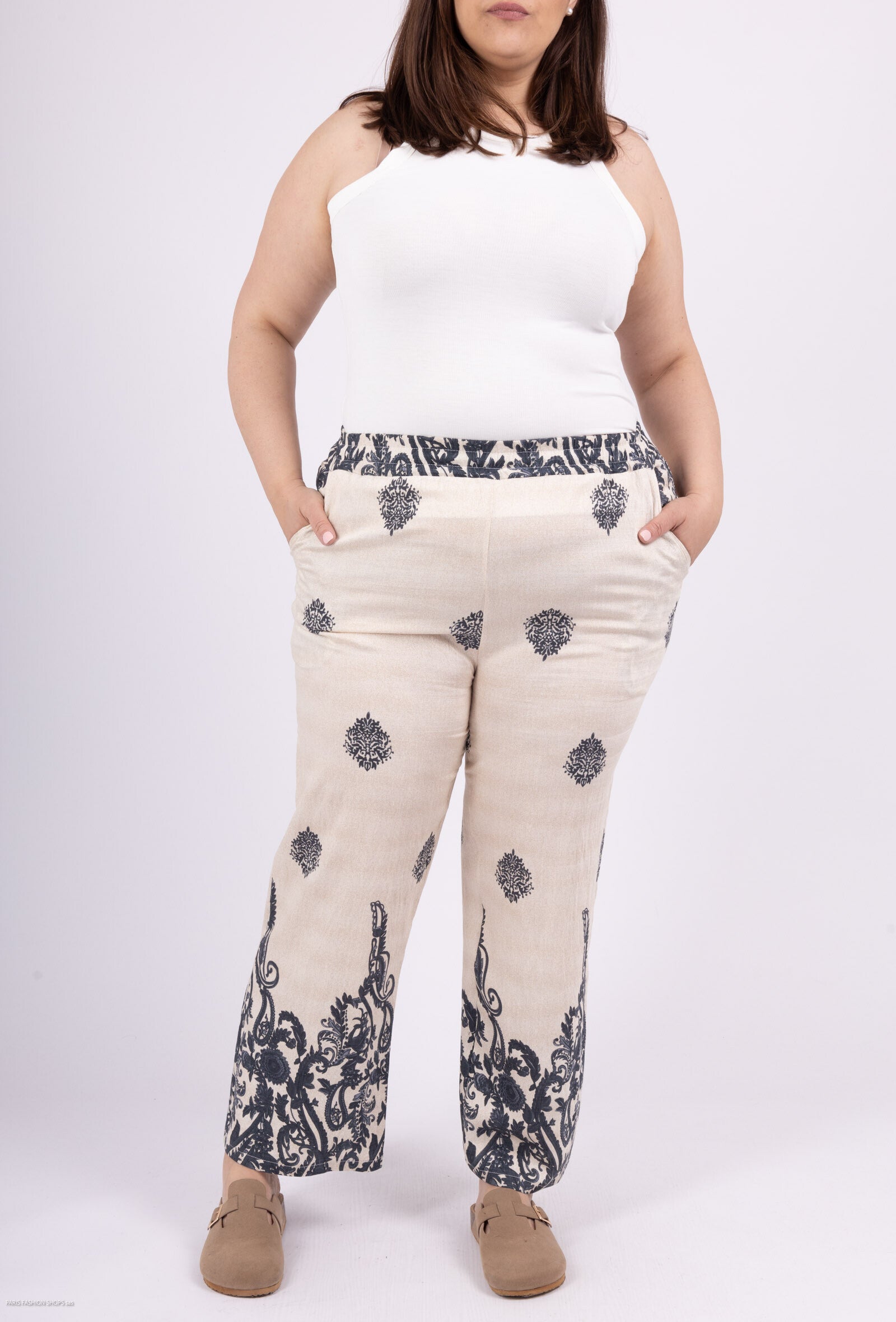 Plus Size Stora Tryckbyxor med Fickor