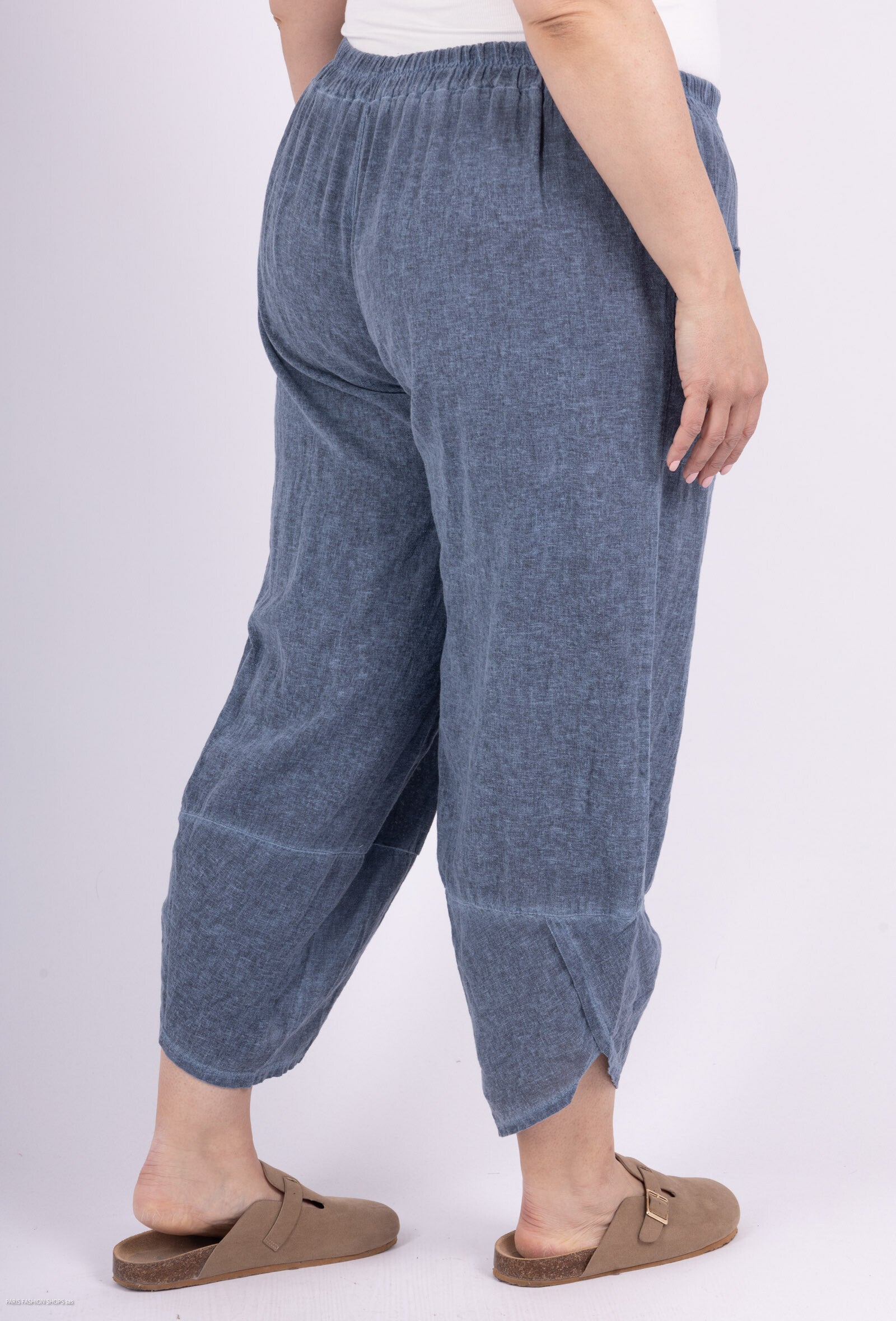 Ljus Sarouel Cargo Pantacourt i Bomull/Linnenmix i Stor Storlek