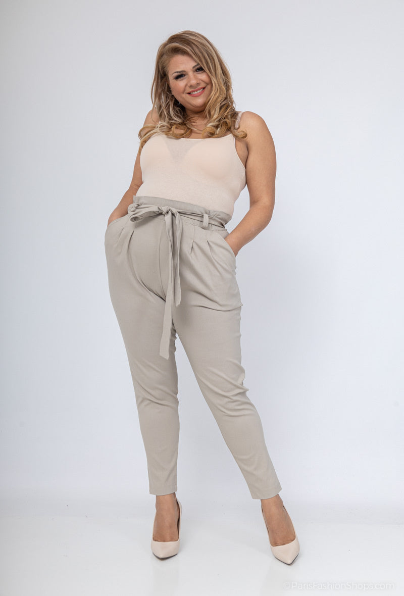 Plussize Byxdress med Bälte och Samlad Midja