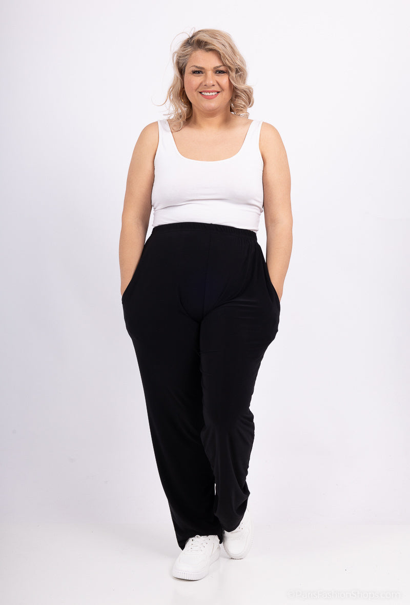 Plus Size Elastiska Byxor med Fickor för Alla Säsonger