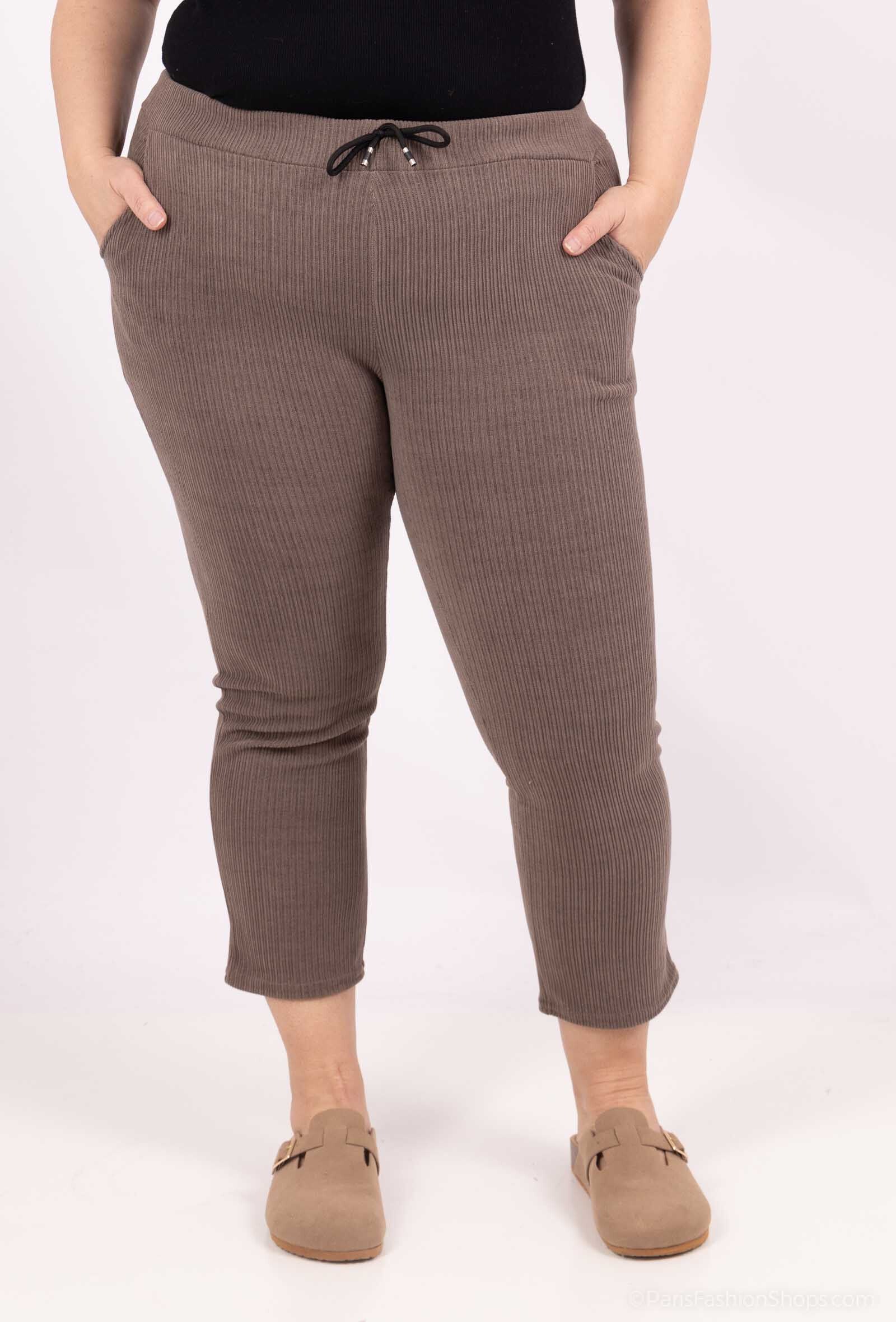 Plus Size Velvetbyxor med Justerbar Dragsko och Fickor