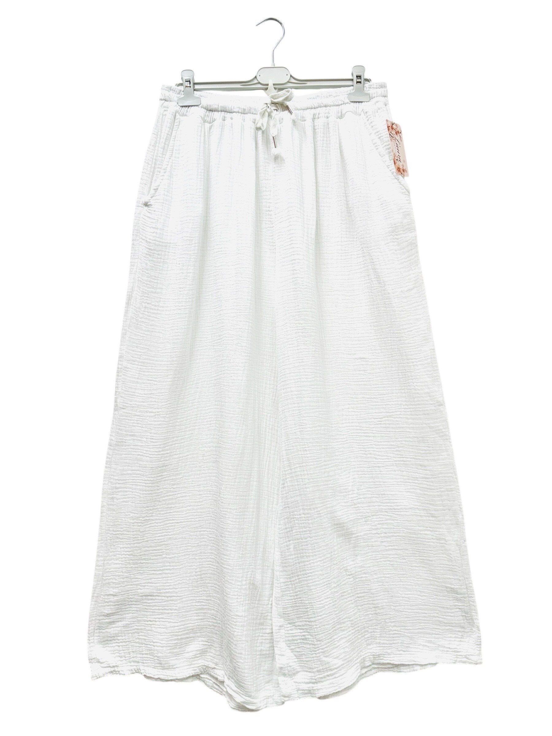Cotton gauze wide leg pants i Stor Storlek