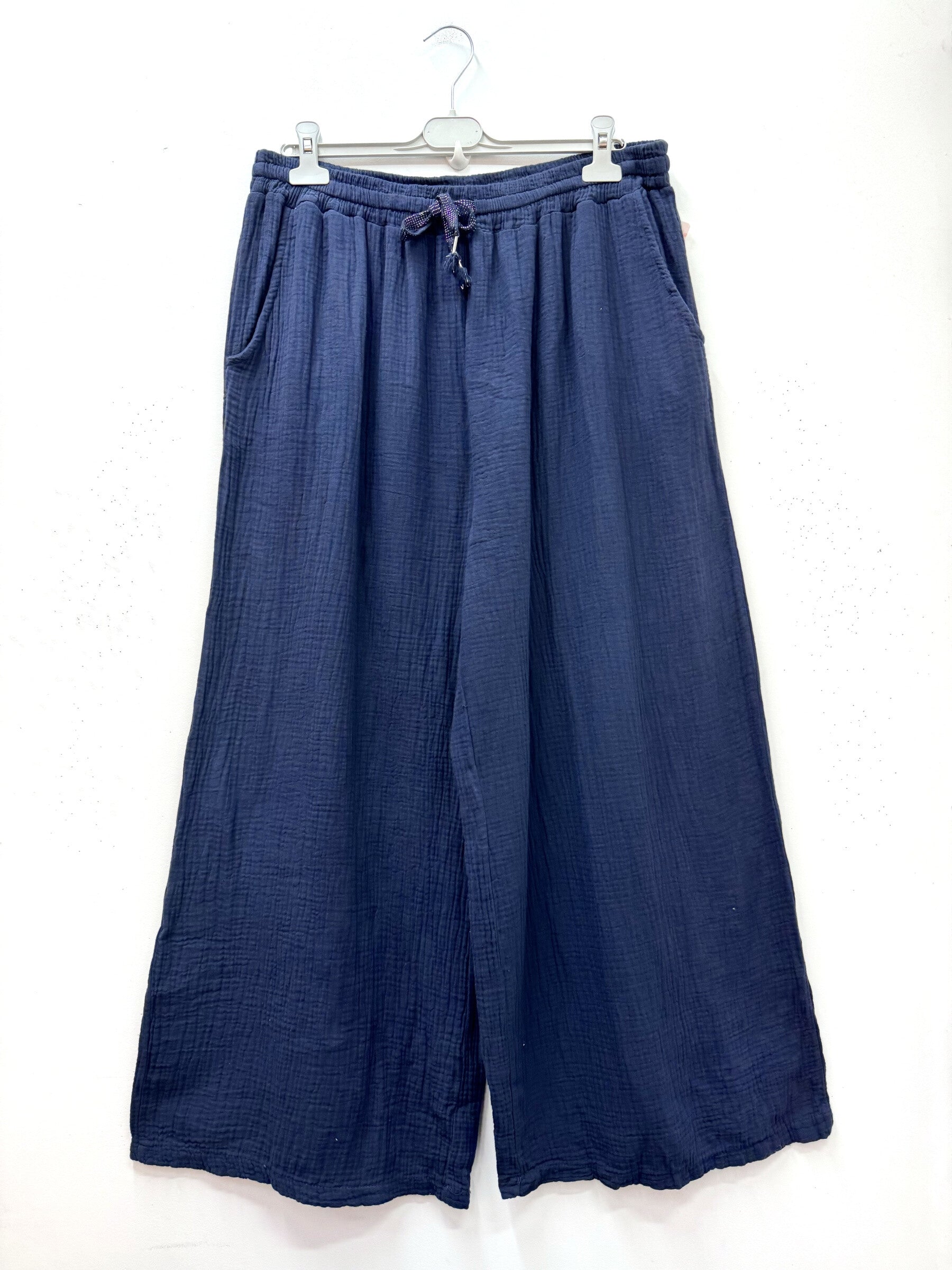 Cotton gauze wide leg pants i Stor Storlek