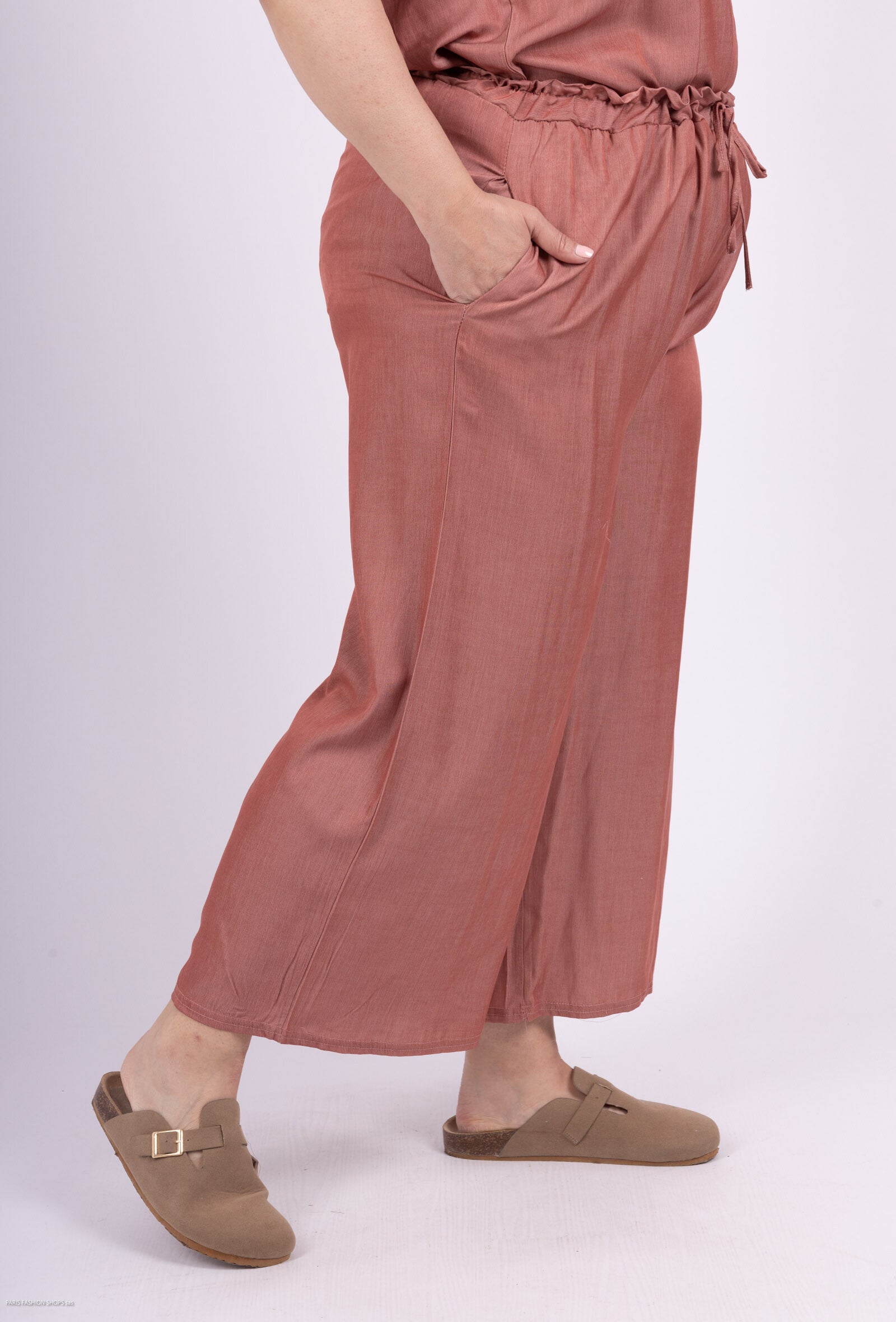 Lyocells vida byxor med fickor och falsk T38 nod till T50 i Plus Size