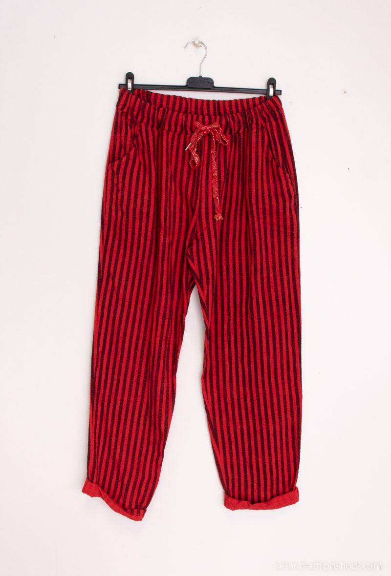 Striped cotton trousers i Stor Storlek