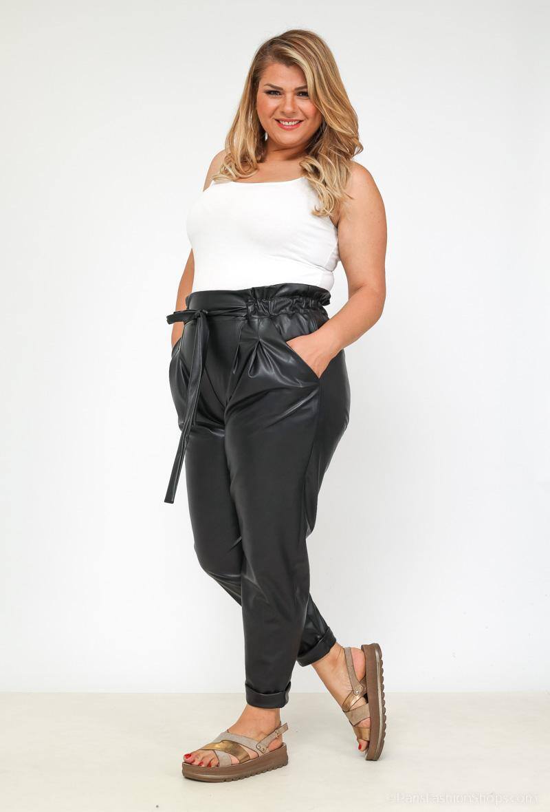Plus Size High Waist Pants med PU Läderbälte