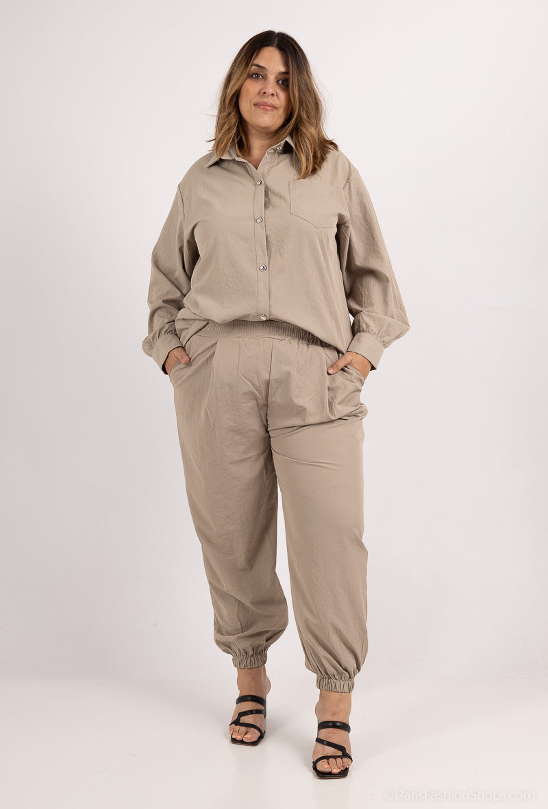 Elegant solid color hemmed trousers i Stor Storlek