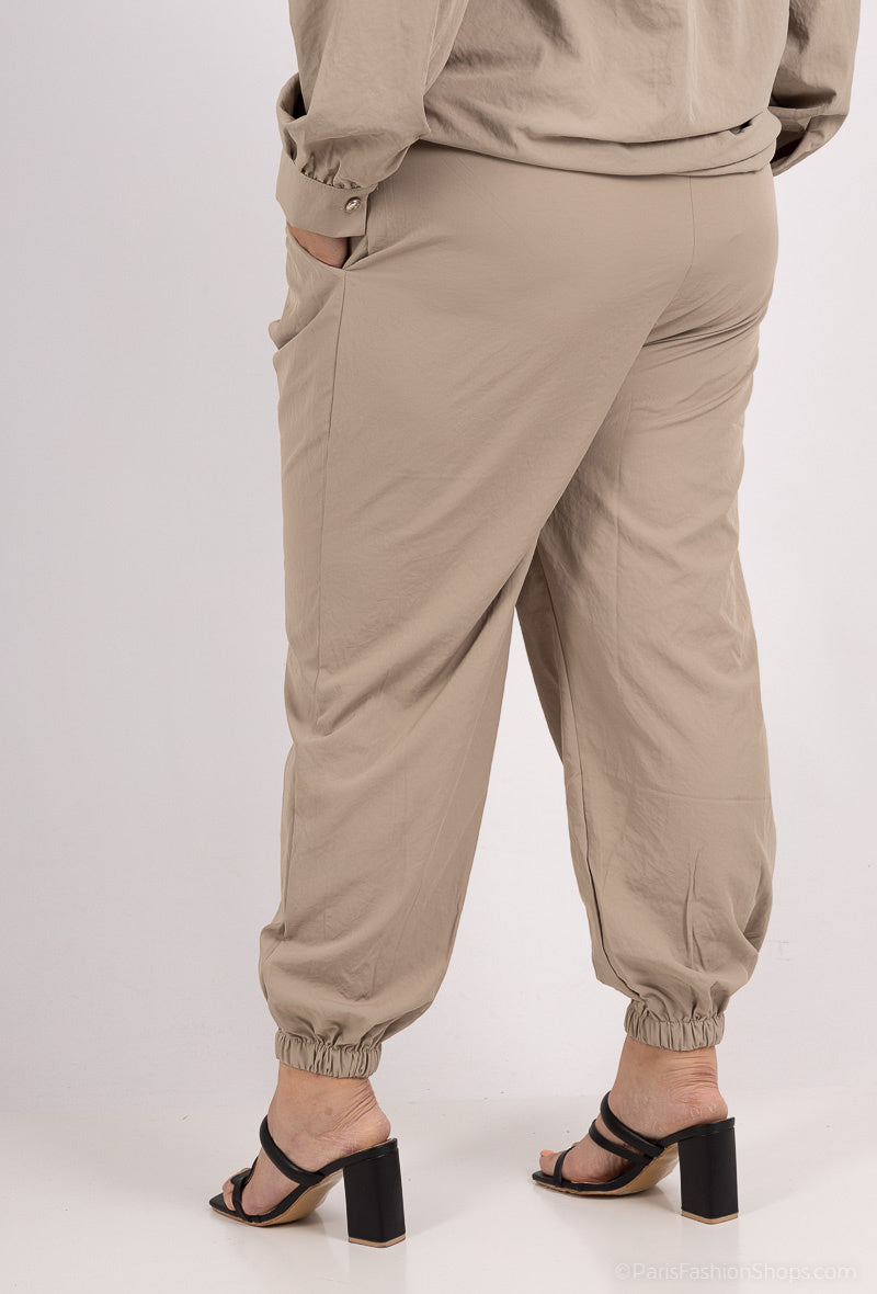 Elegant Solid Color Hemmed Trousers i Stor Storlek
