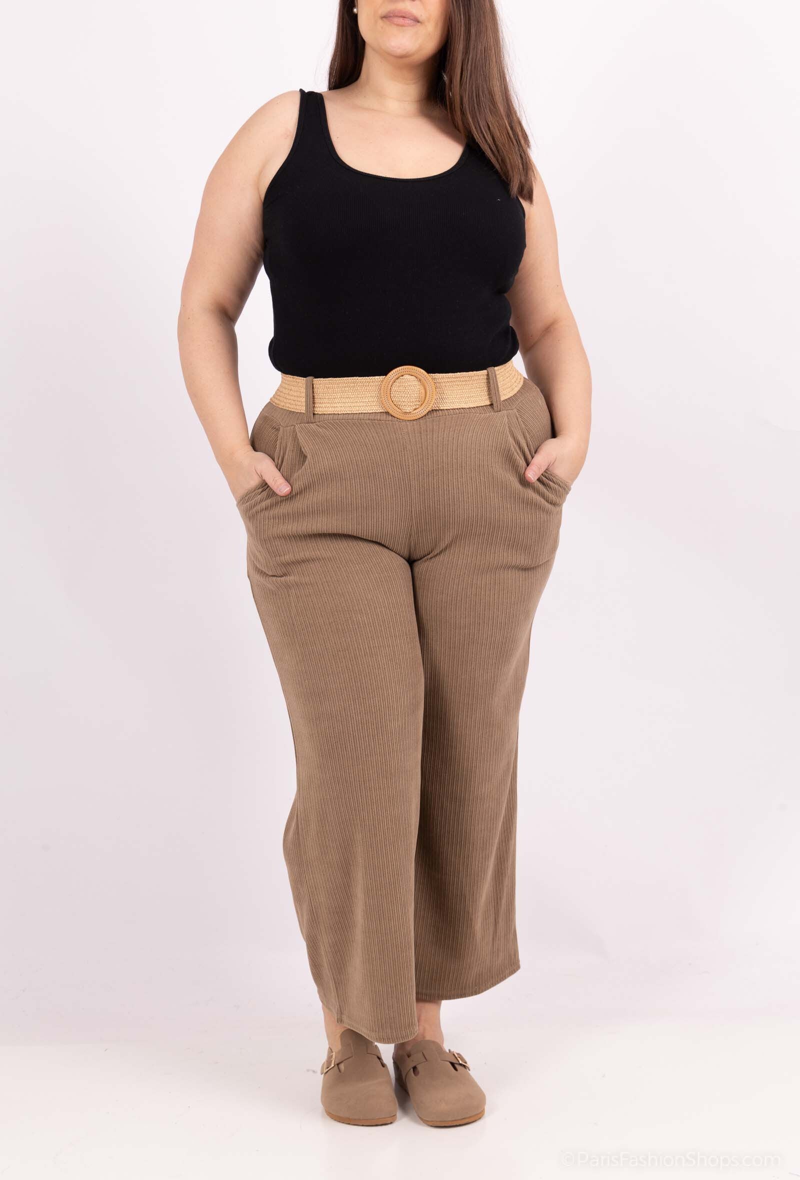 Plus Size Vidben Velvetbyxor med Elastisk Midja