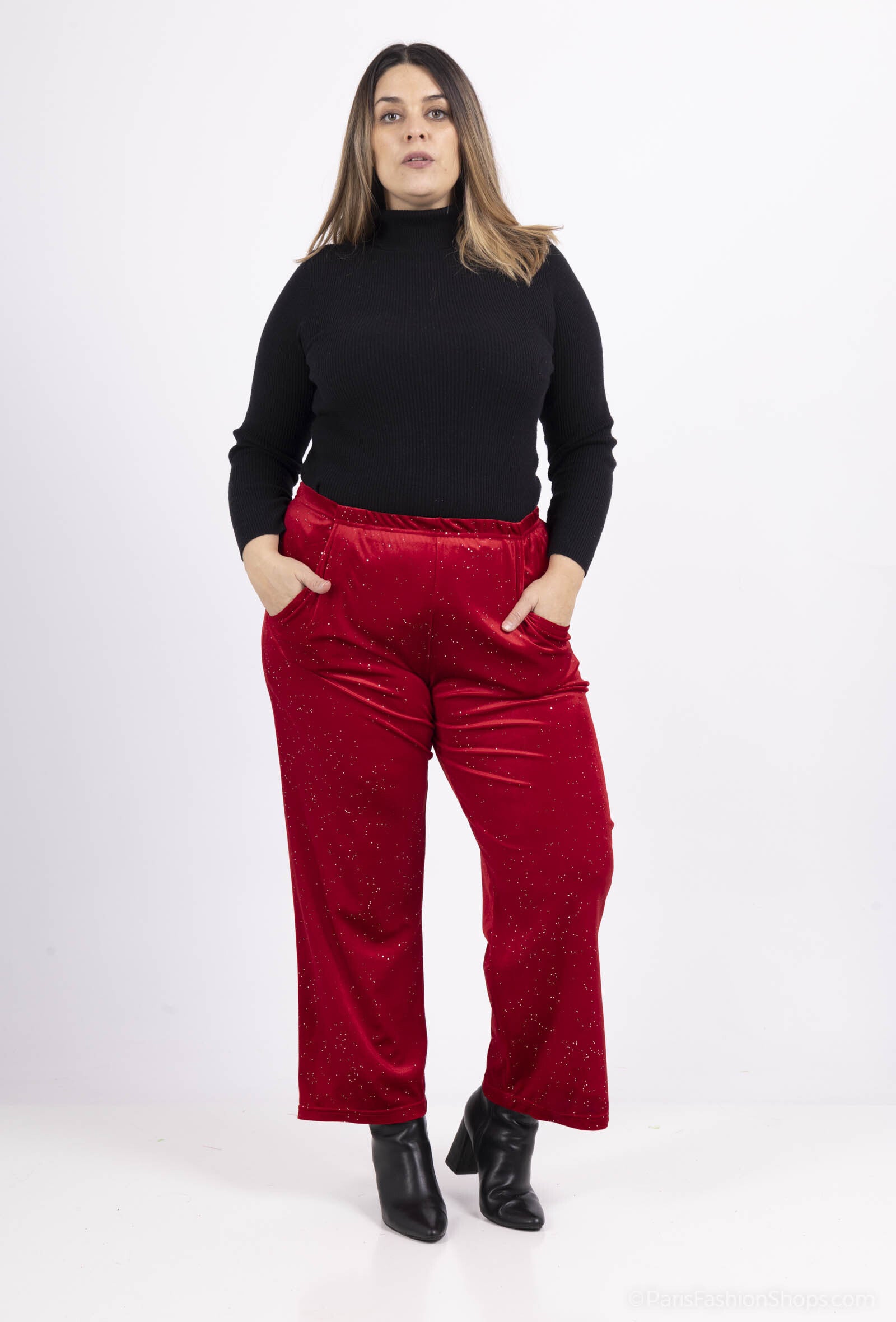 Plus Size Pailletterade Samtbyxor