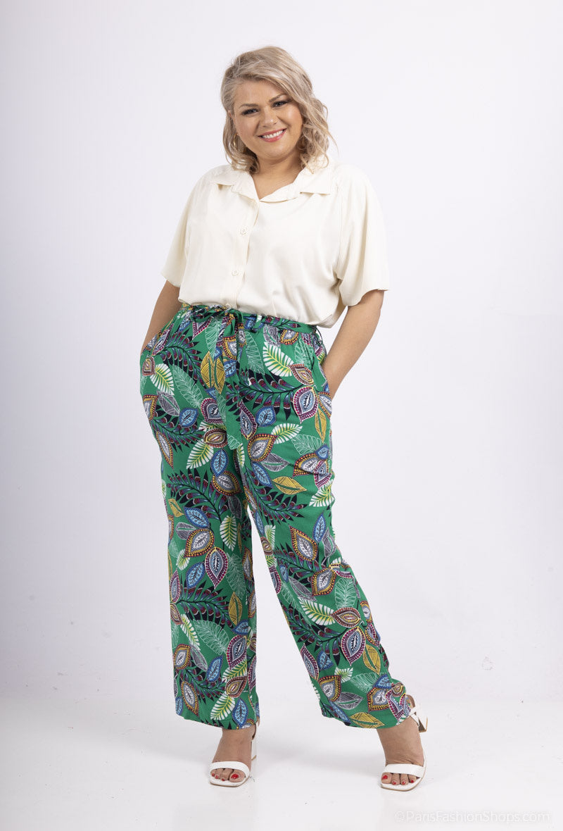 Fluid printed pants i Stor Storlek