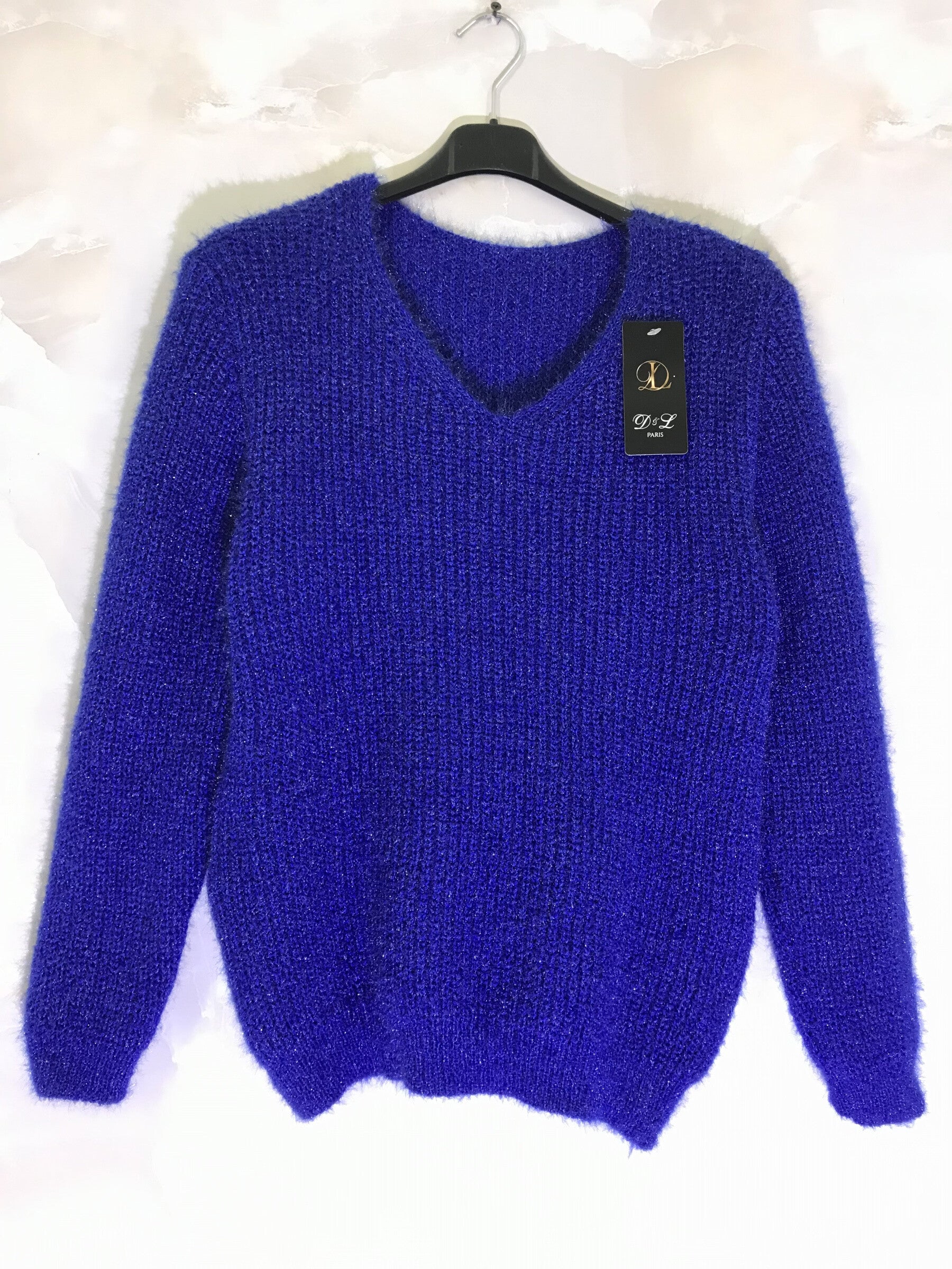 Plus Size Fluffy extra stretch V-neck sweater