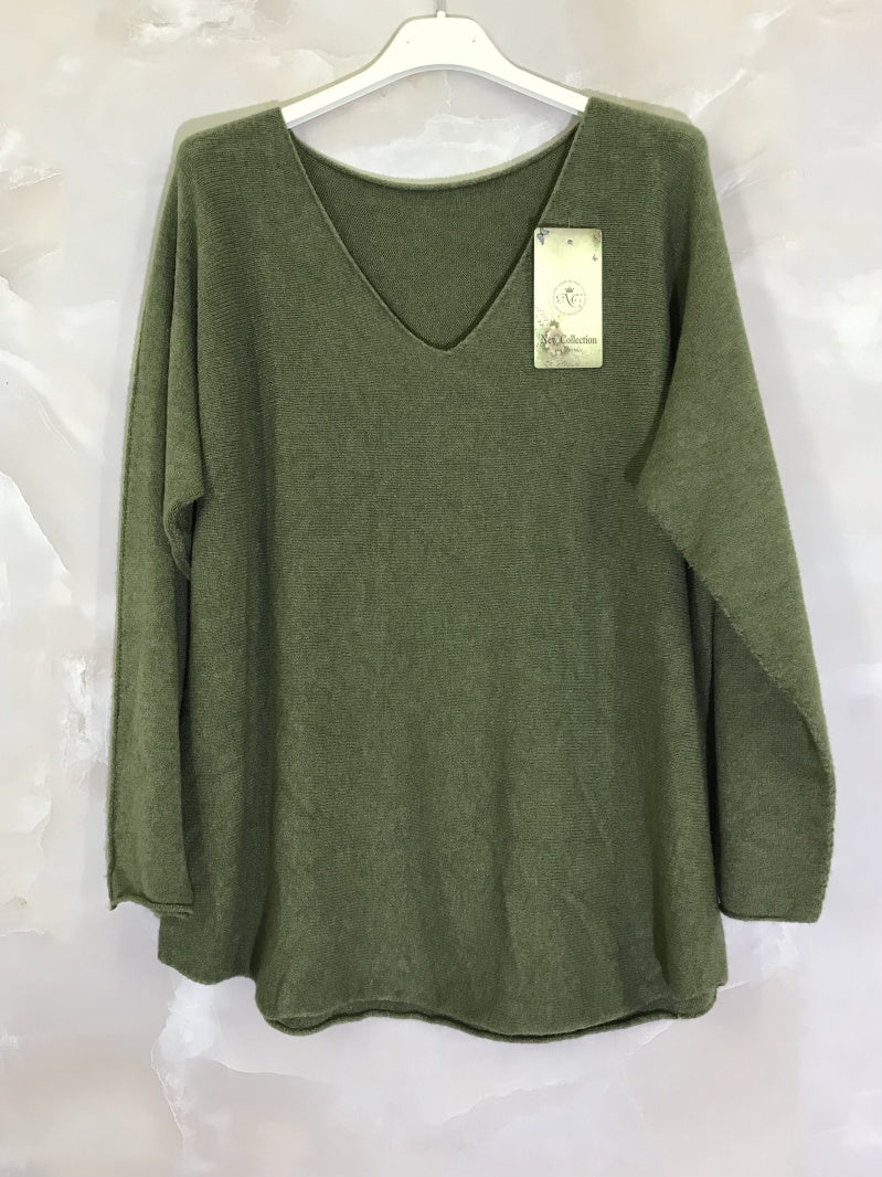 Plus Size V-neck Sweater med Elastisk Material