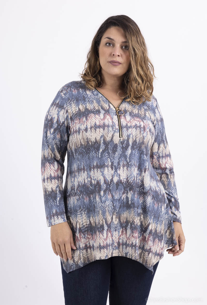 Plus Size Tryckt Zip-Huvtröja