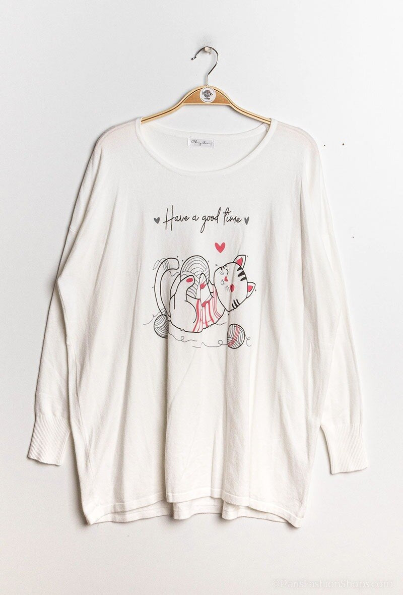 Printed knit sweater i Stor Storlek