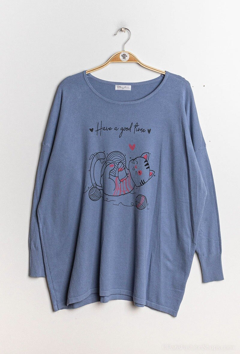 Printed knit sweater i Stor Storlek