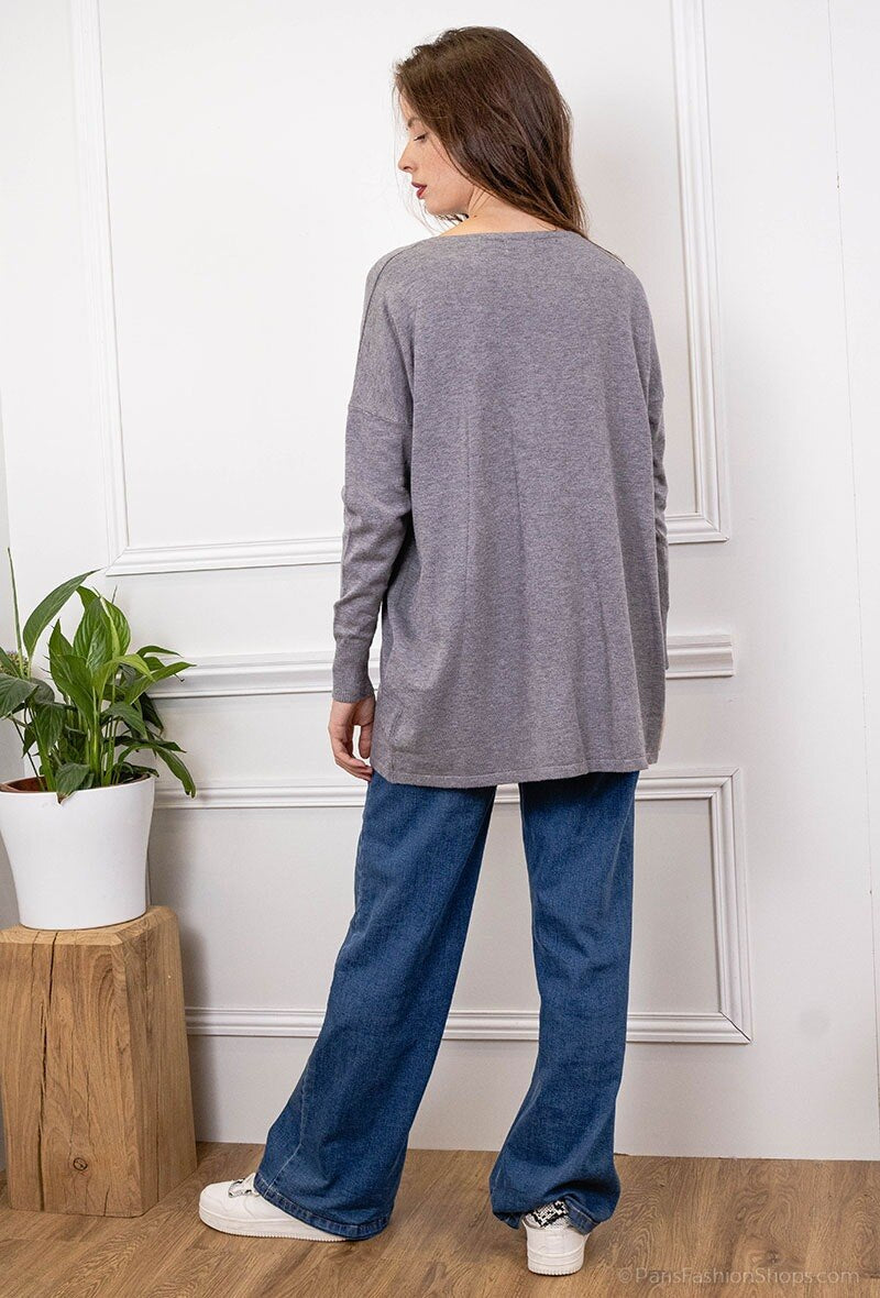 Tryckt stickad tröja i stor storlek