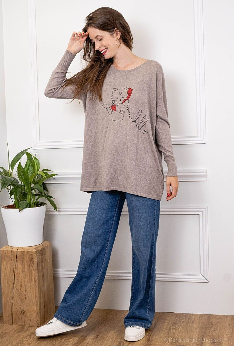 Plus Size Mönstrad Stickad Tröja