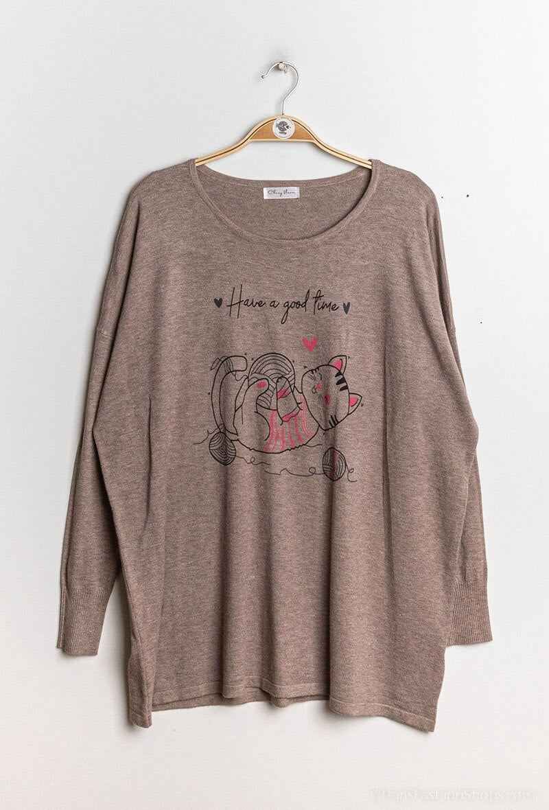 Printed knit sweater i Stor Storlek